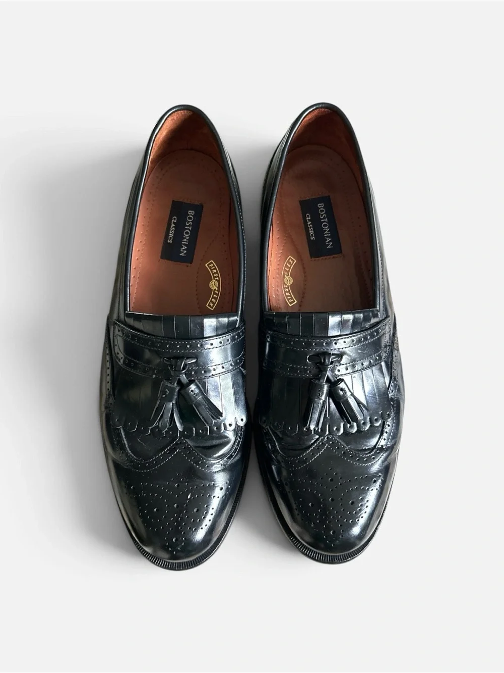 Bostonian Classics Black Kilty Tasseled Wingtip Leather Loafers Men’s Size 11.5